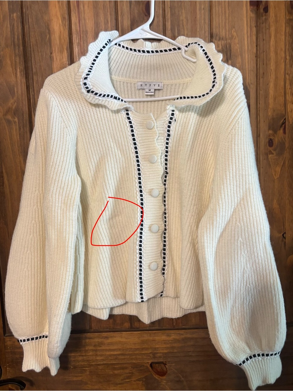 HYFVE Coquette Cream ribbed Cardigan Contrast Trim Peter Pan Collar Sweater M - Picture 15 of 16